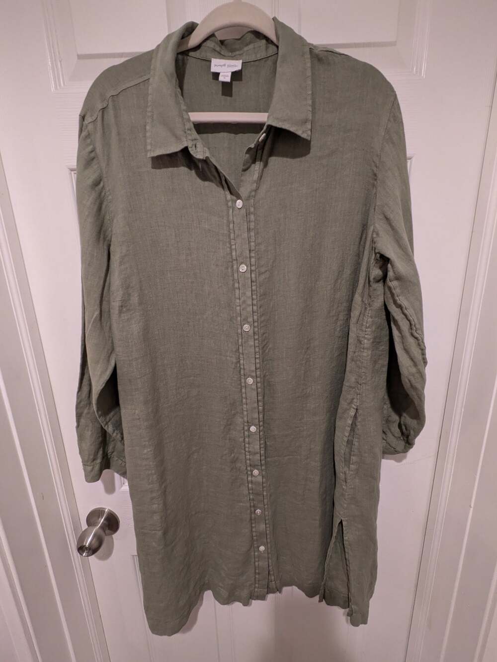 Pure Jill 100% Linen Shirt Button Down Dress Green Sz. XL